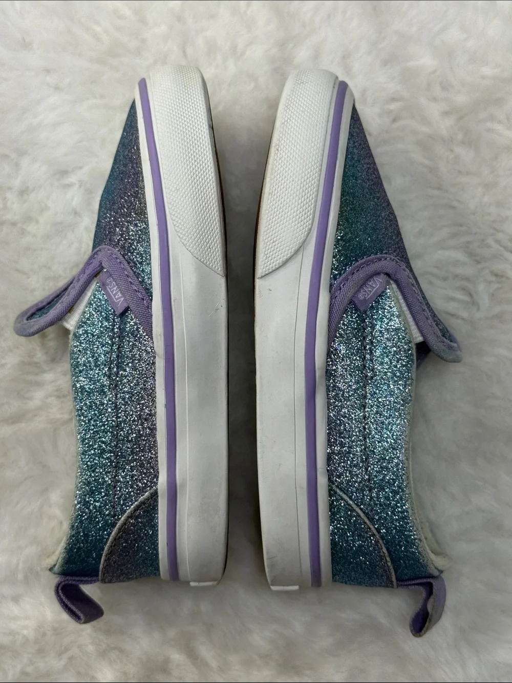 Vans Classic Slip-On Toddler 8 Glitter Iridescent Blue Purple Sparkle Shoes